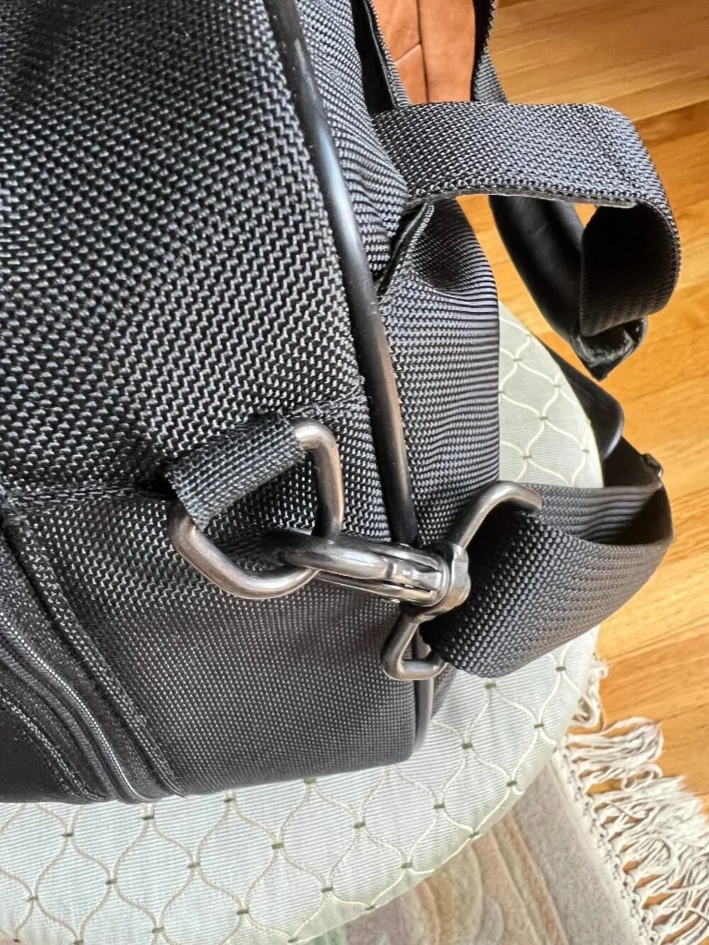 Hartmann Black Nylon Leather Travel Gym Tote Bag Plastic Lined